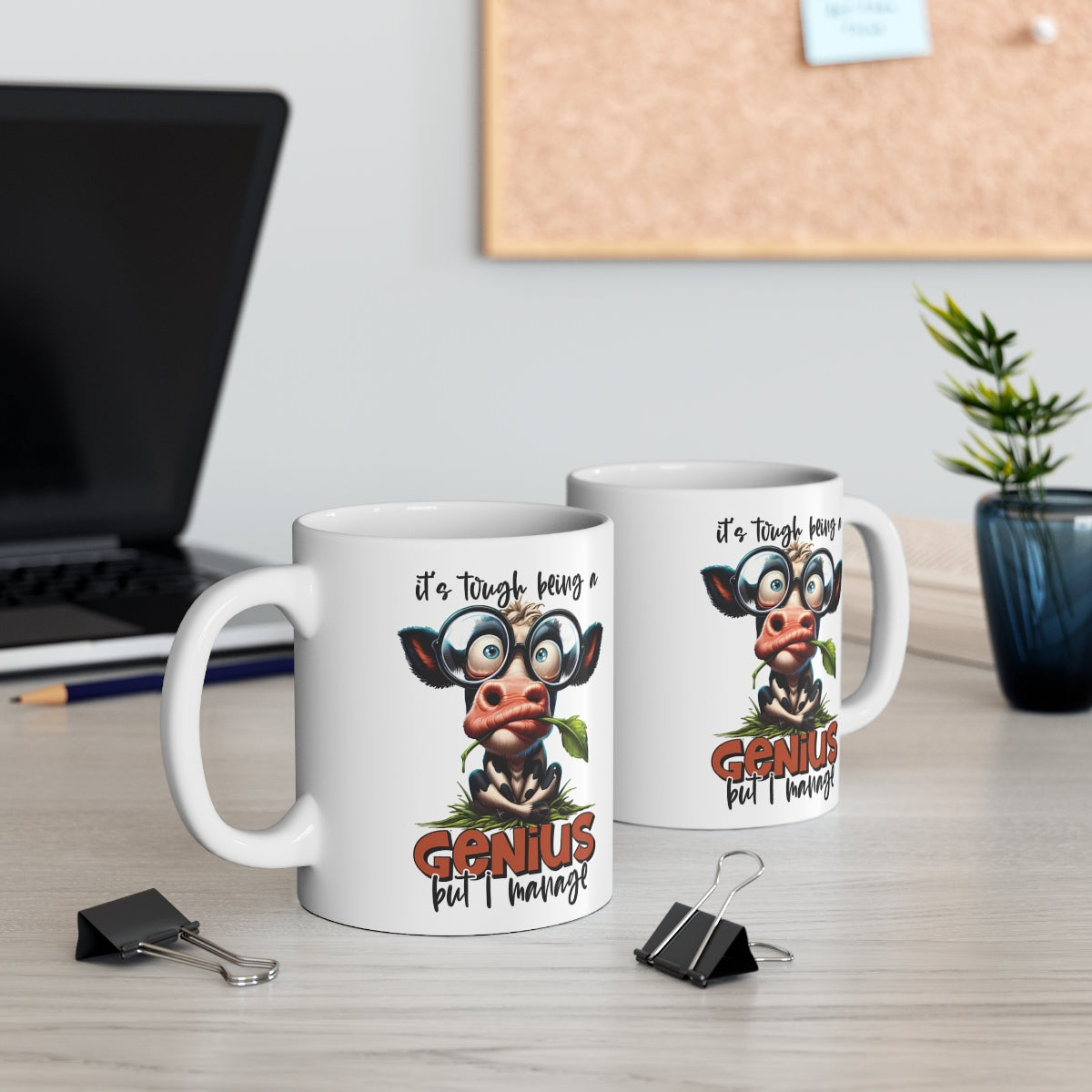 Funny Cow Mug – “It’s Tough Being a Genius but I Manage” – Cute Animal Coffee Cup for Cow Lovers