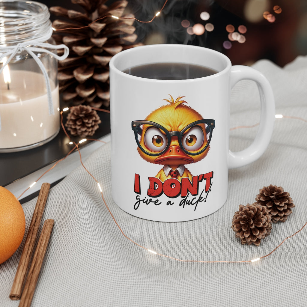 Funny Duck Mug – “I Don’t Give a Duck” Coffee Cup | Cute Geeky Duck with Glasses | Perfect Gift for Coffee Lovers & Office Humor