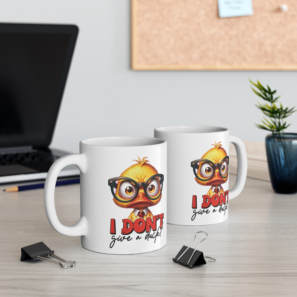 Funny Duck Mug – “I Don’t Give a Duck” Coffee Cup | Cute Geeky Duck with Glasses | Perfect Gift for Coffee Lovers & Office Humor