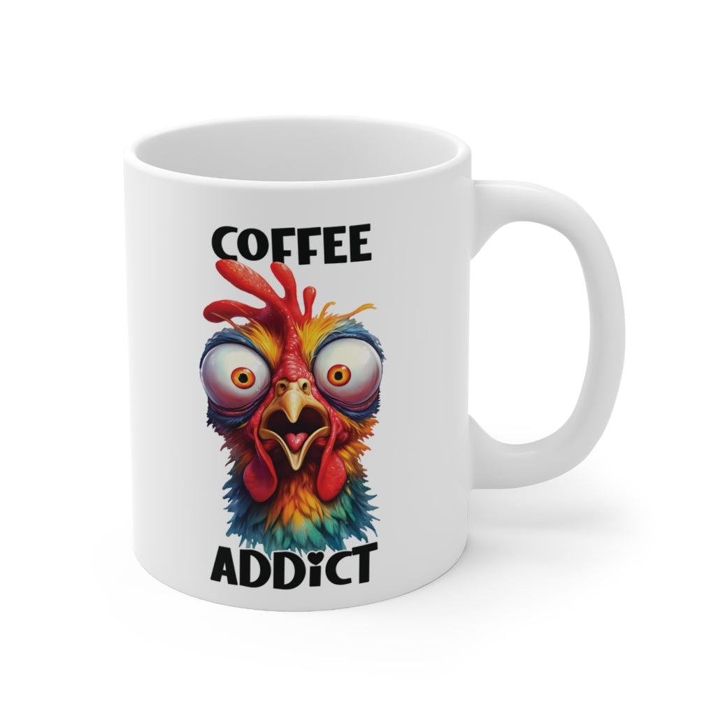 Funny Coffee Mug – “Coffee Addict” Crazy Chicken Design | Perfect Gift for Coffee Lovers & Morning Humor