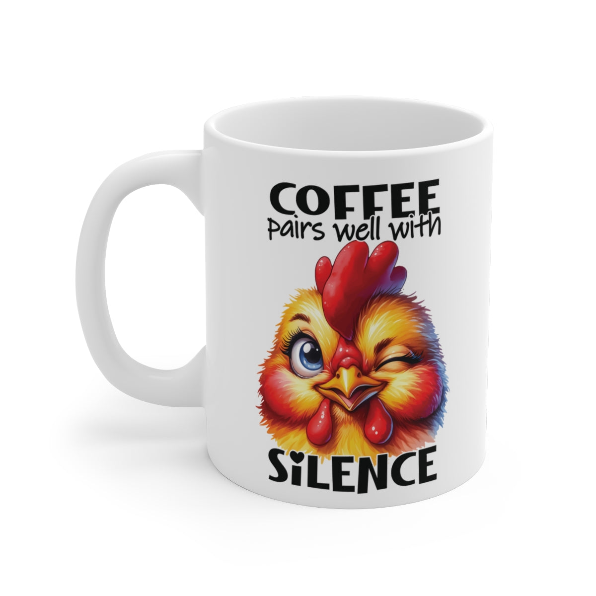 Funny Chicken Coffee Mug | “Coffee Pairs Well with Silence” Farm Animal Humor Mug for Coffee Lovers