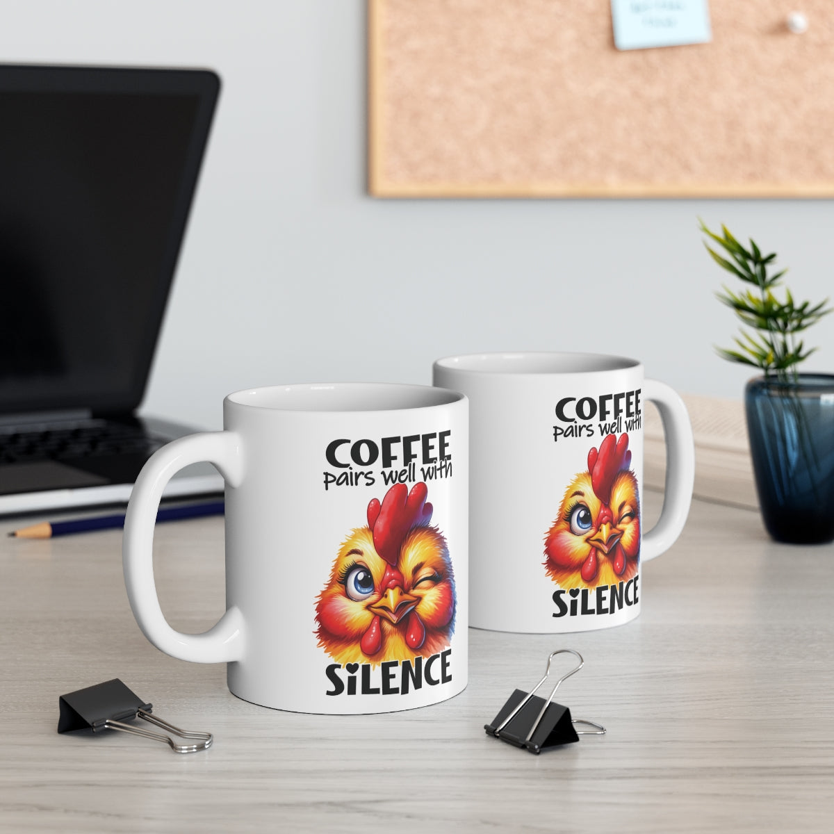 Funny Chicken Coffee Mug | “Coffee Pairs Well with Silence” Farm Animal Humor Mug for Coffee Lovers