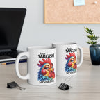 Funny Chicken Mug – “Fresh Sarcasm Served Daily” Coffee Cup | Colourful Rooster Design Gift for Coffee Lovers