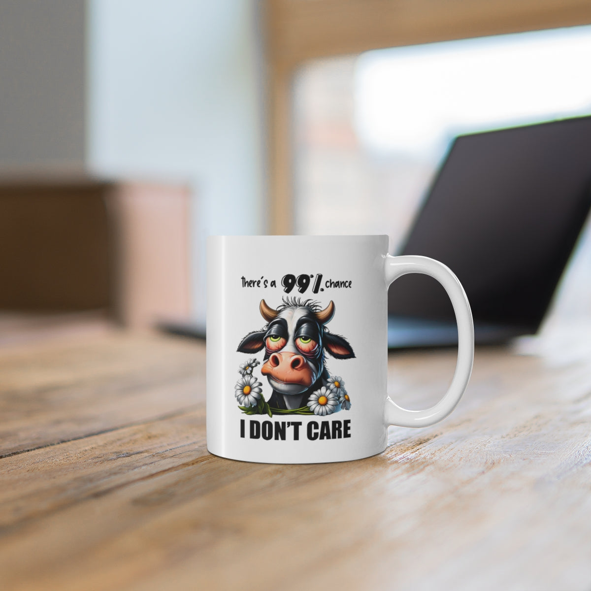 Funny Cow Mug – “99% Chance I Don’t Care” Coffee Cup | Cute Lazy Cow Gift for Coffee Lovers, Cow Humor Mug