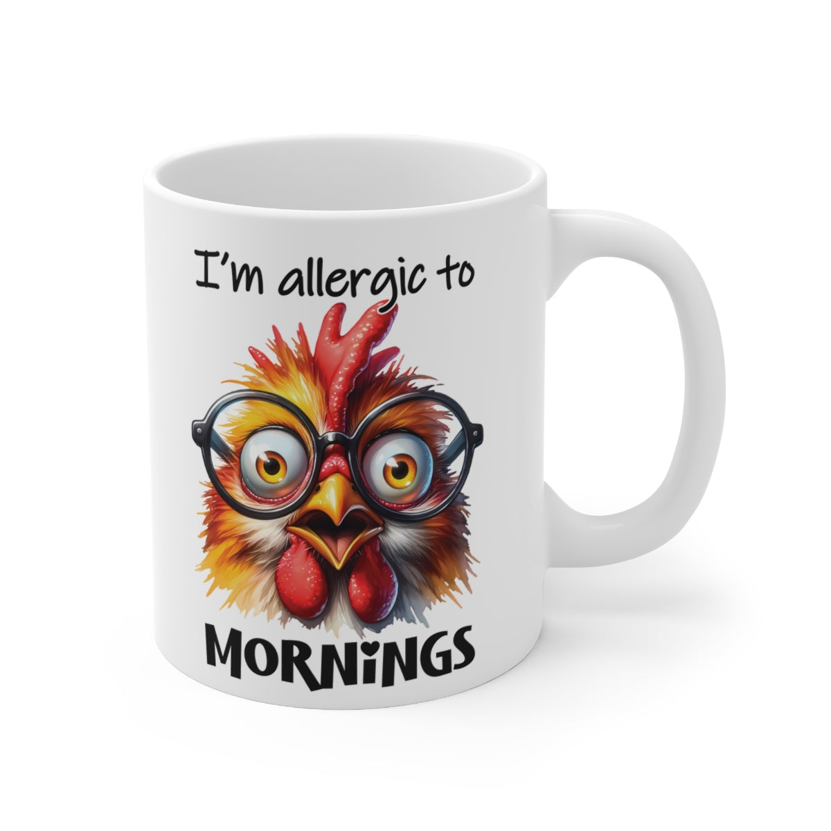 Funny Chicken Mug – “I’m Allergic to Mornings” Coffee Cup | Cute Animal Lover Gift for Morning Haters