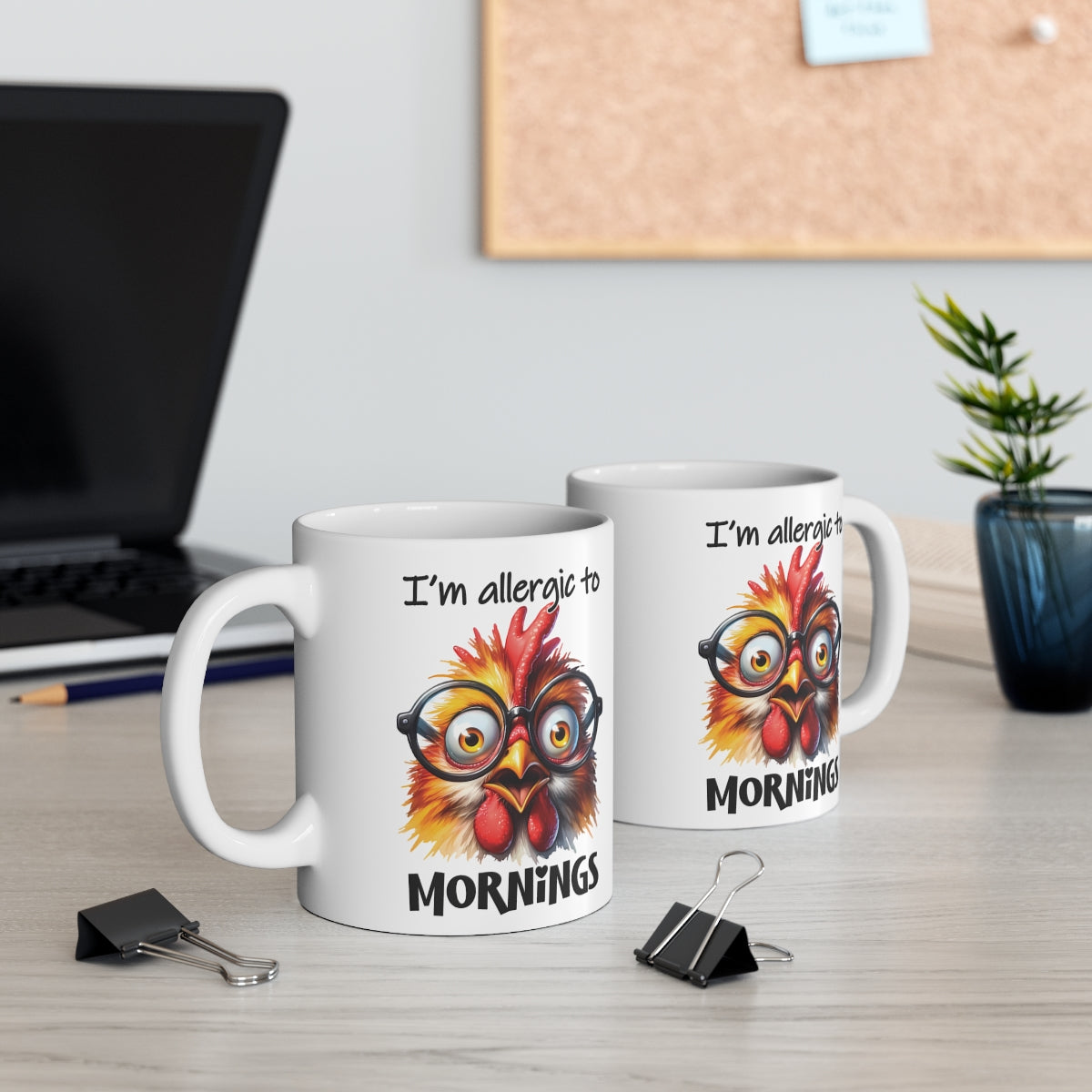 Funny Chicken Mug – “I’m Allergic to Mornings” Coffee Cup | Cute Animal Lover Gift for Morning Haters