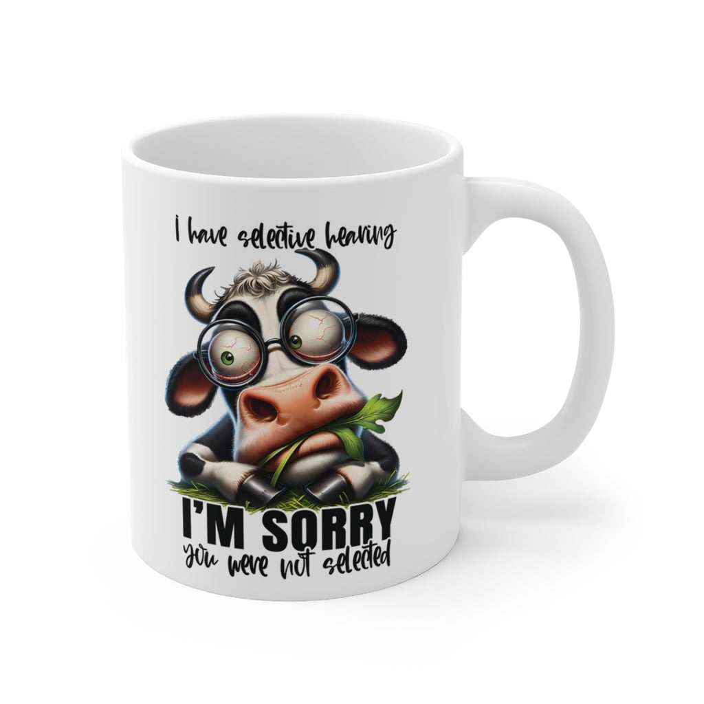 Funny Cow Mug – “I Have Selective Hearing” Coffee Cup | Cute Farm Animal Gift for Cow Lovers, Farmers & Office Humour