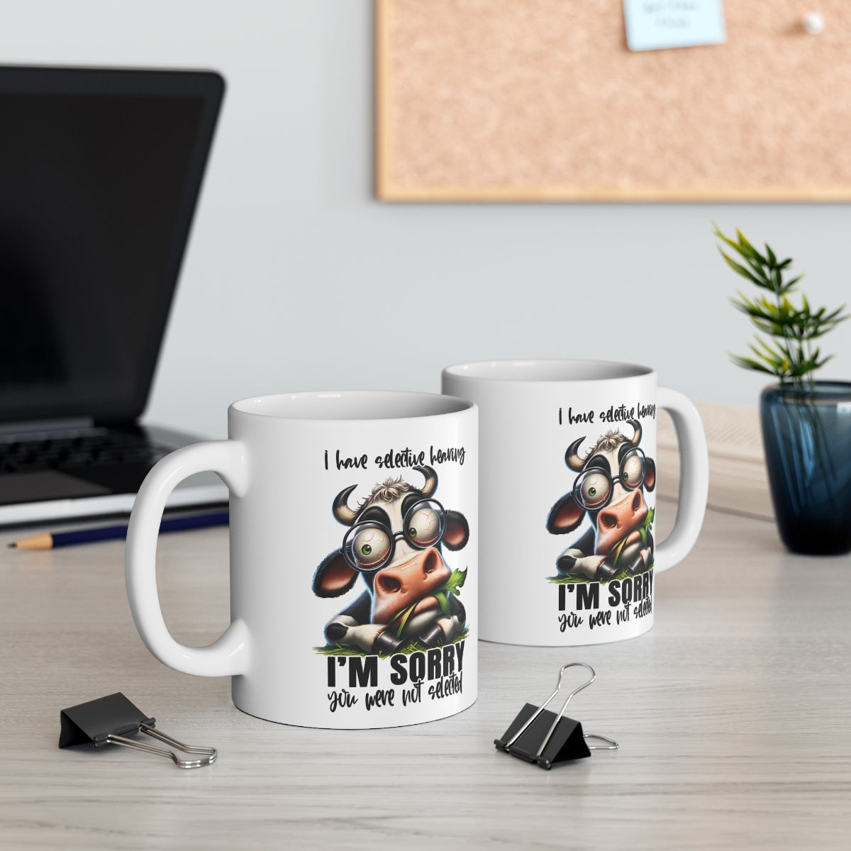 Funny Cow Mug – “I Have Selective Hearing” Coffee Cup | Cute Farm Animal Gift for Cow Lovers, Farmers & Office Humour