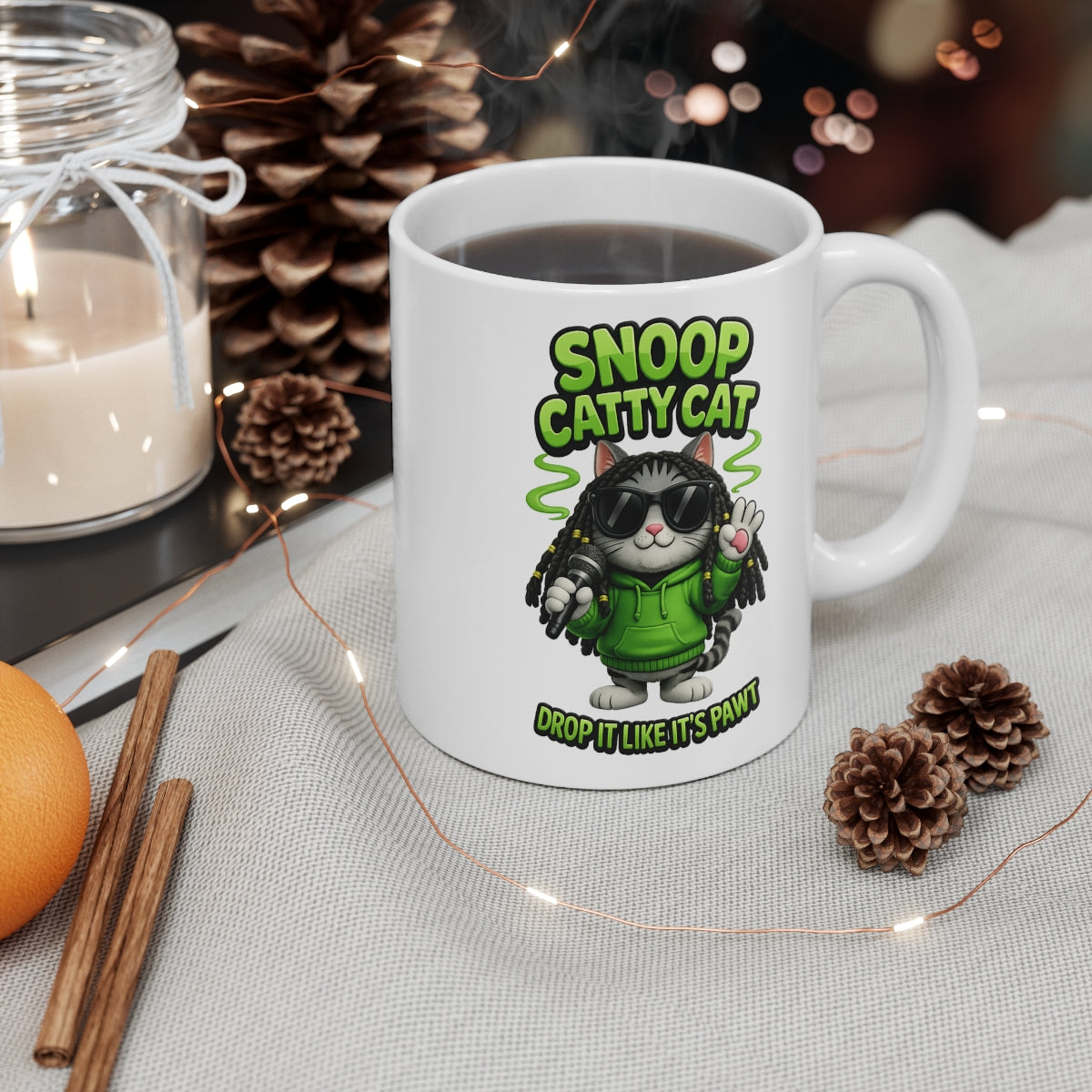 Snoop Catty Cat Mug – Funny Rapper Cat Coffee Cup – Drop It Like It’s Pawt Novelty Gift