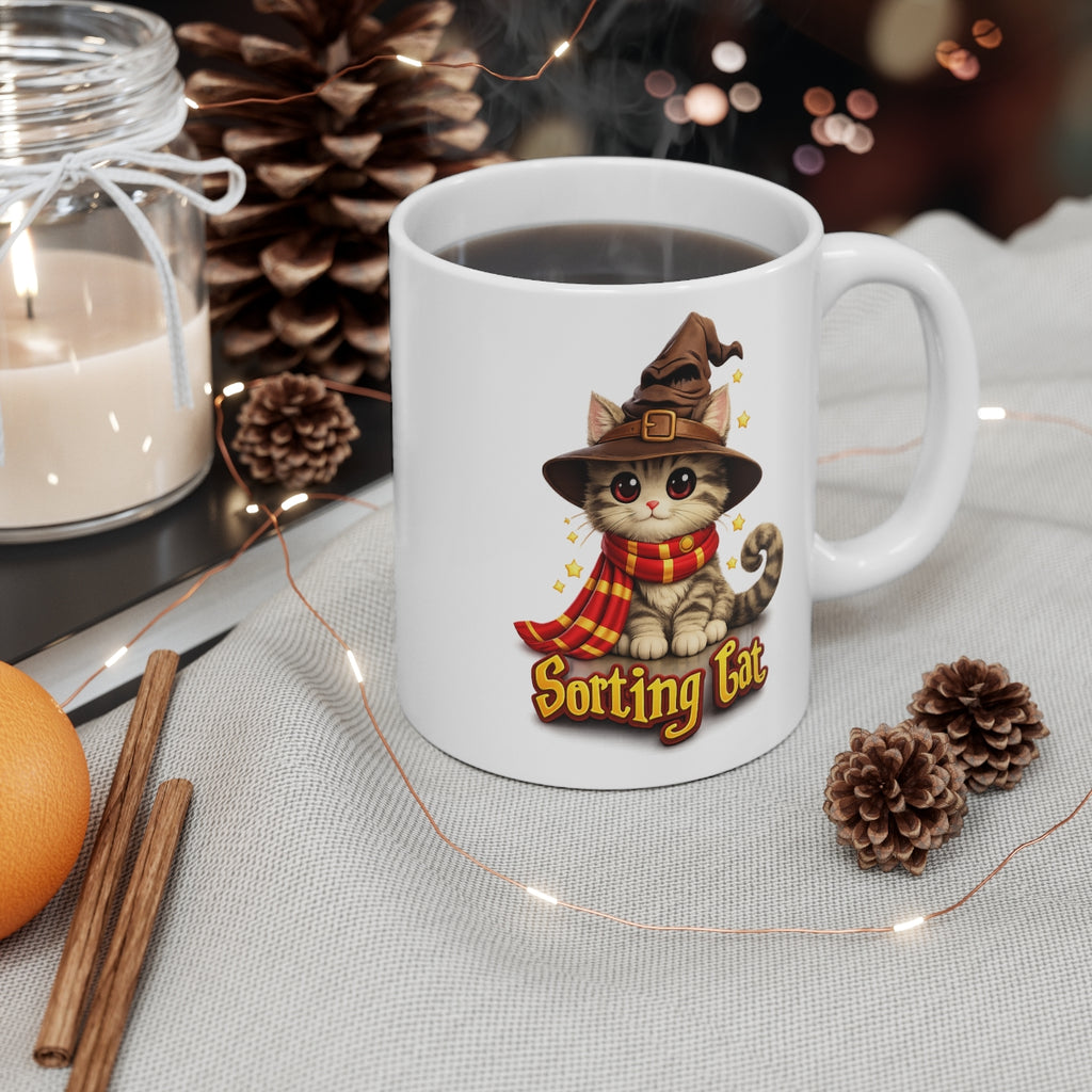 Sorting Cat Wizard Mug – Cute Magical Kitten Coffee Cup for Cat Lovers & Fantasy Fans