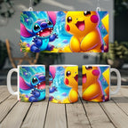 Stitch & Pikachu Tropical Adventure Mug – Vibrant Fan Art Collectible