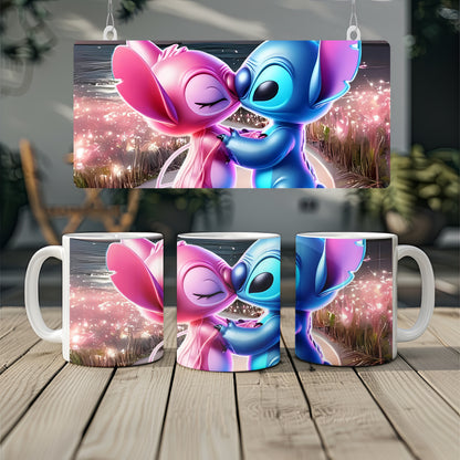 Romantic Stitch & Angel Love Mug – Cute Couple Gift Ceramic Coffee Mug