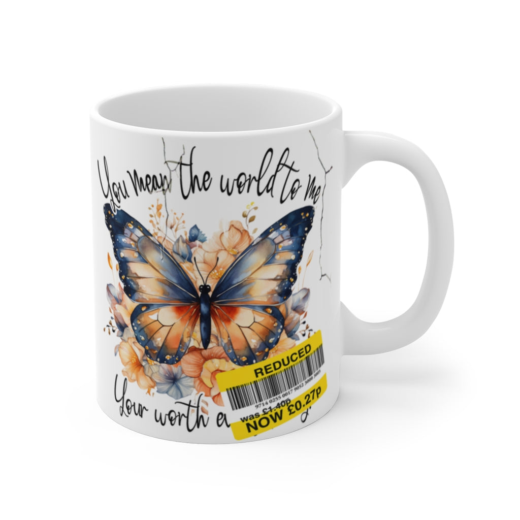 Mother’s Day Butterfly Mug – “You Mean the World to Me” Floral Ceramic Coffee Cup Gift for Mum