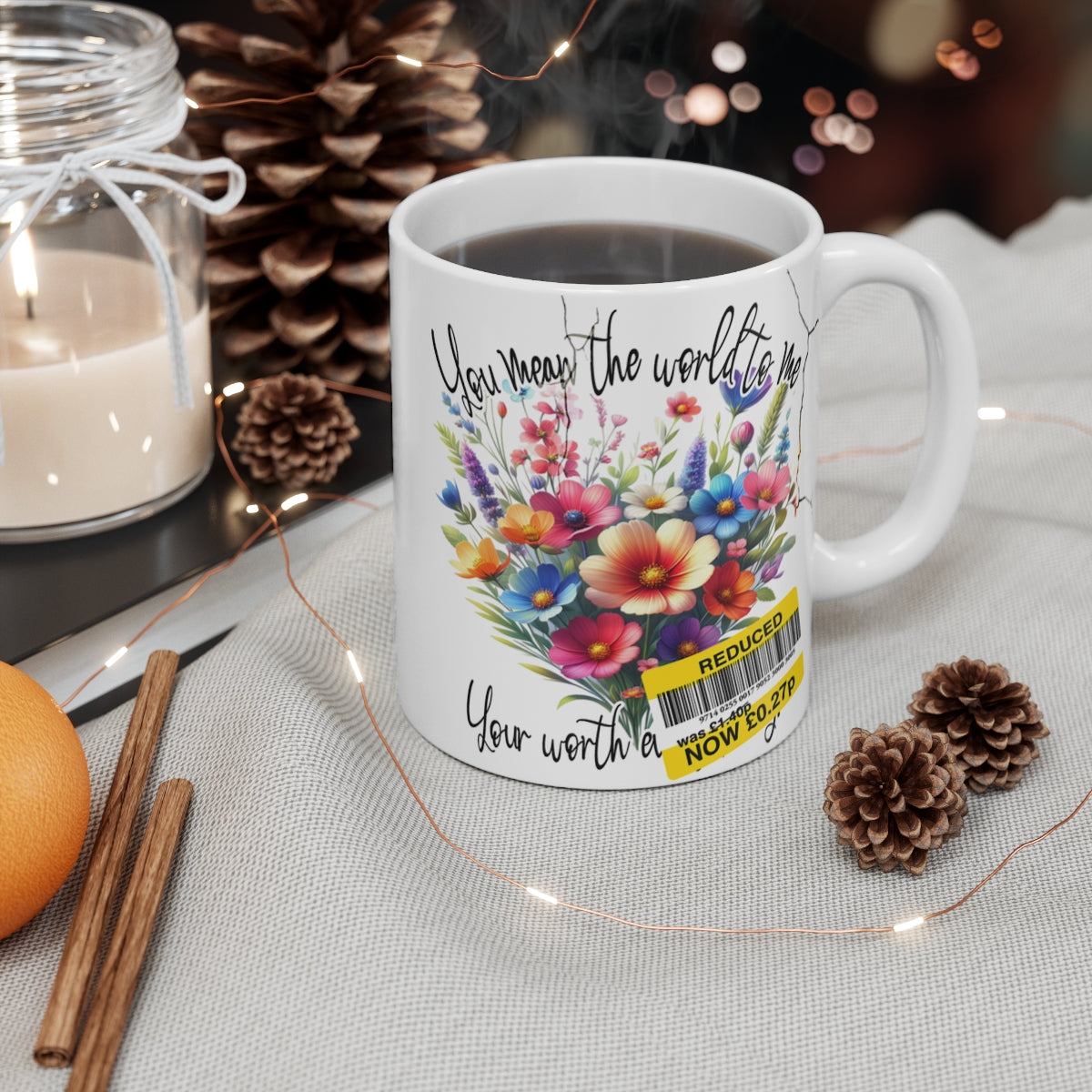 You Mean the World to Me Mum Mug – Mother’s Day Floral Coffee Cup Gift for Mum