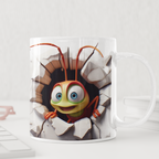 Funny Cartoon Bug Mug – 3D Character Design Coffee Cup, Cute Insect Art Gift for Kids & Adults