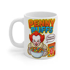 Penny Puffs Horror Parody Coffee Mug – Funny Creepy Clown Cereal Cup – Novelty Halloween Gift Mug