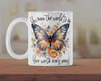 Mother’s Day Butterfly Mug – “You Mean the World to Me” Floral Ceramic Coffee Cup Gift for Mum