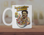 Leatherface Loops Horror Parody Mug – Funny Slasher Cereal Coffee Cup – Halloween Novelty Ceramic Mug Gift