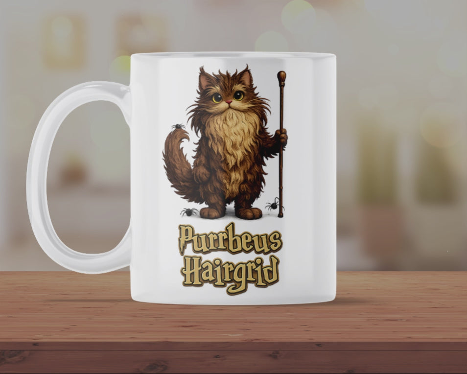 Purrbeus Hairgrid Cat Mug – Funny Wizard Cat Coffee Cup – Cute Fantasy Kitten Ceramic Mug Gift