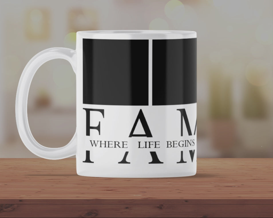 Personalized Family Photo Mug – Custom Picture & Quote Coffee Cup | “Family Where Life Begins” Gift
