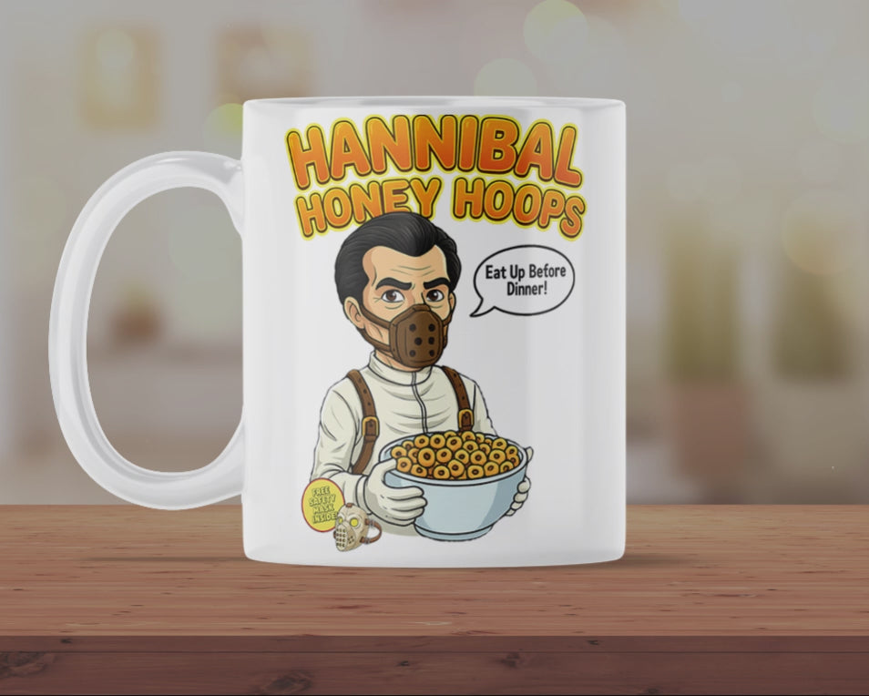 Hannibal Honey Hoops Funny Horror Mug – Dark Humour Cereal Parody Coffee Cup