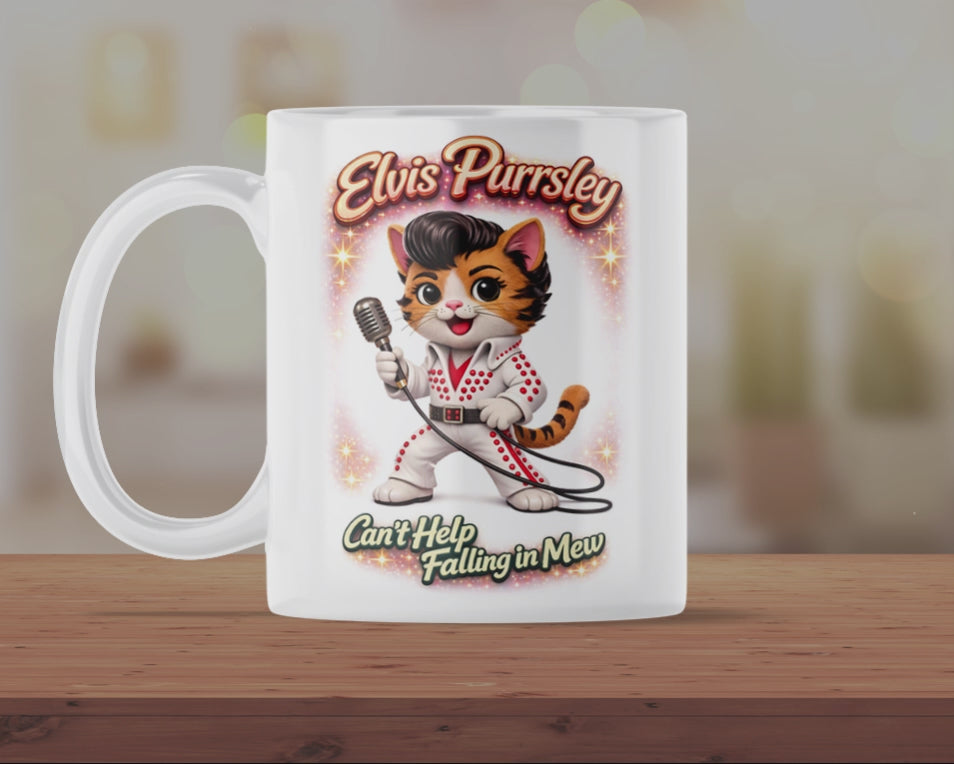 Elvis Purrsley Funny Cat Mug – Cute Rock and Roll Cat Coffee Cup