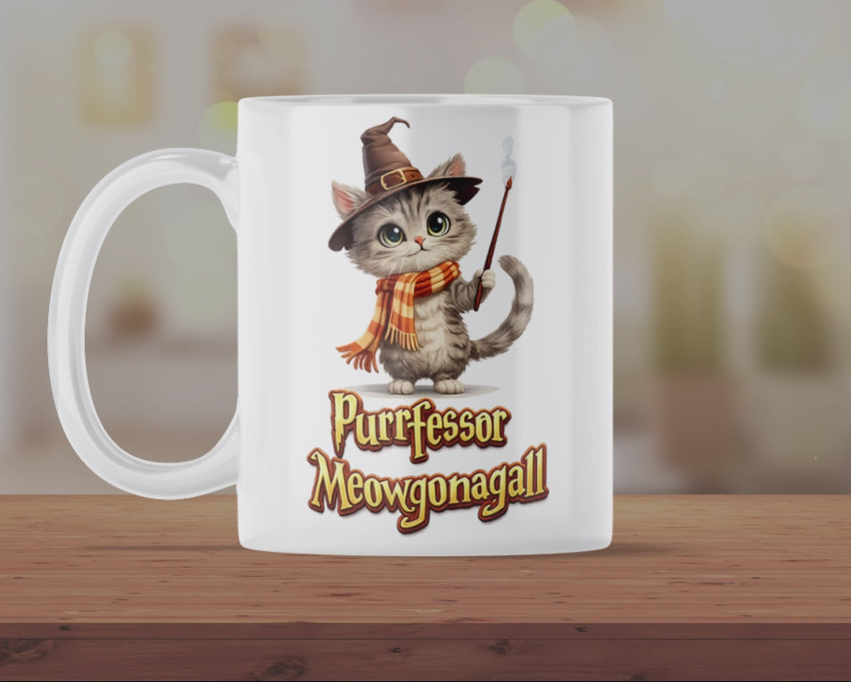 Purrfessor Meowgonagall Cat Wizard Mug – Cute Magical Kitten Coffee Cup – Funny Fantasy Ceramic Mug Gift