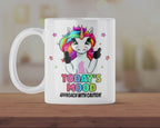 Funny Unicorn Mood Mug – “Today’s Mood: Approach With Caution” Rainbow Unicorn Coffee Cup – Sarcastic Novelty Gift