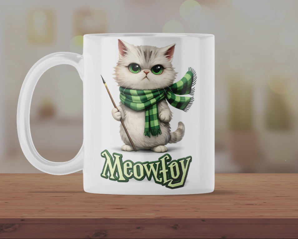 Meowfoy Cat Wizard Mug – Cute Magical Cat Coffee Cup – Funny Fantasy Kitten Ceramic Mug Gift