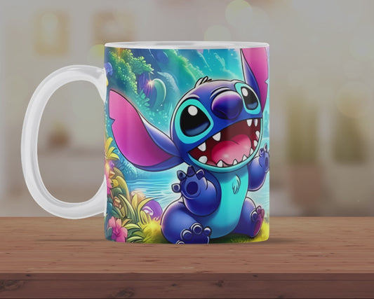 Stitch & Pikachu Tropical Adventure Mug – Vibrant Fan Art Collectible