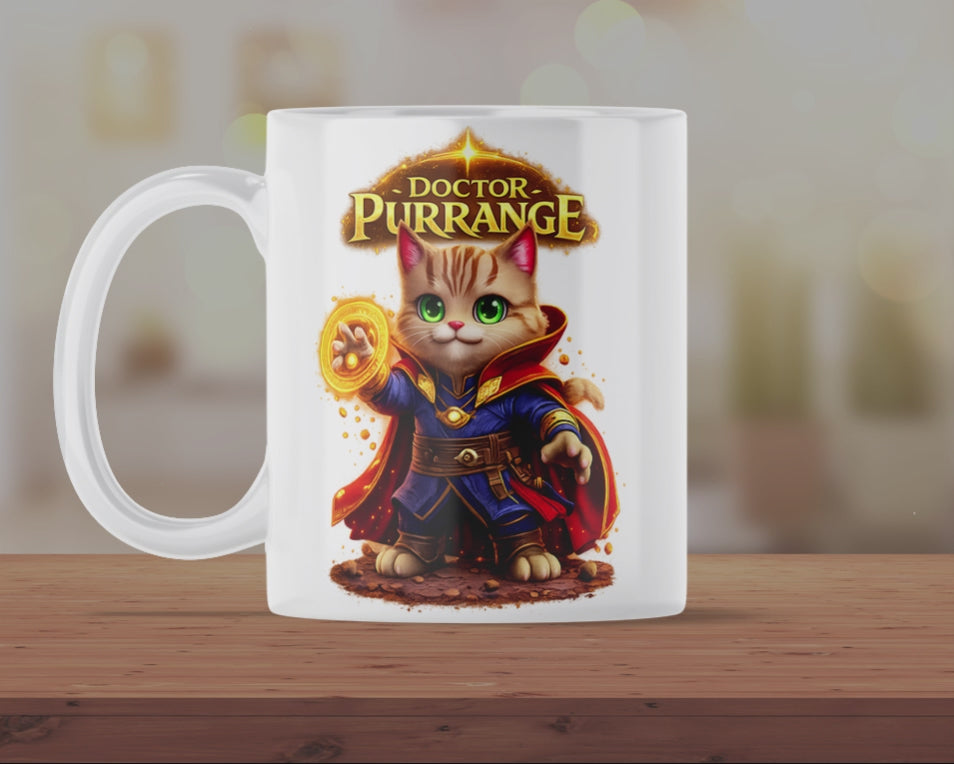 Doctor Purrange Cat Mug – Magical Superhero Kitten Coffee Cup – Funny Gift for Cat Lovers