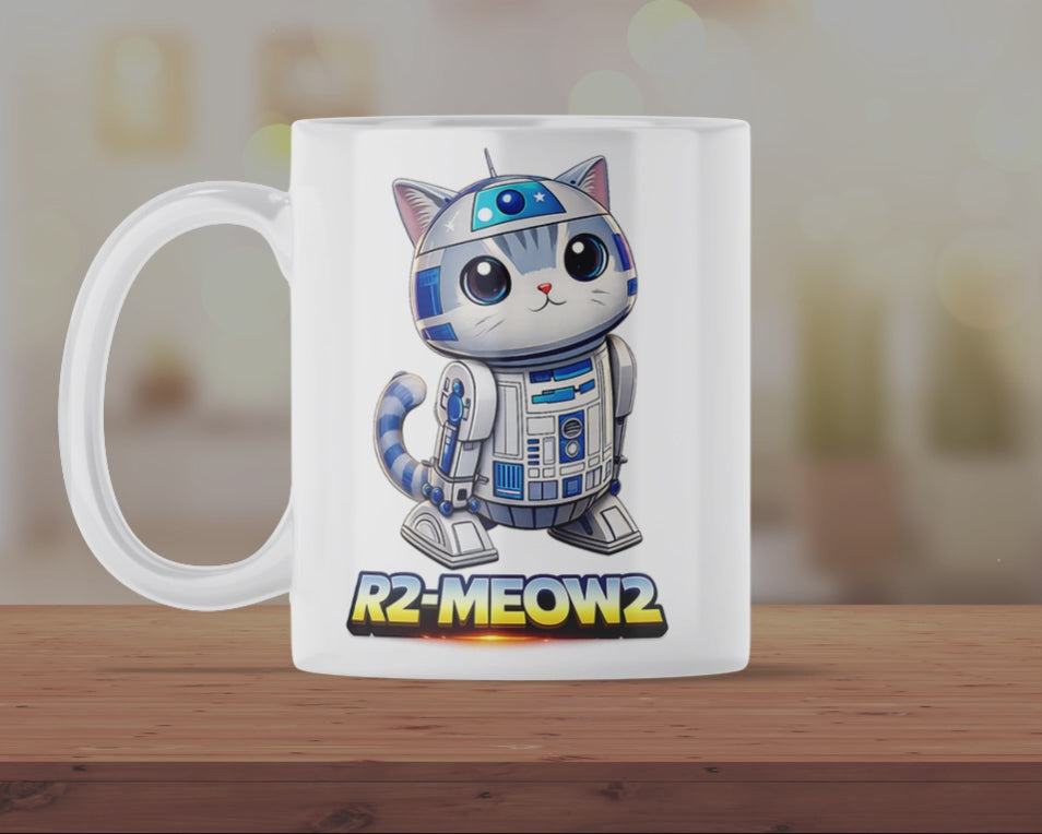 Cute Space Robot Cat Mug – Funny Sci-Fi Kitten Coffee Cup – Galaxy Droid Inspired Novelty Gift